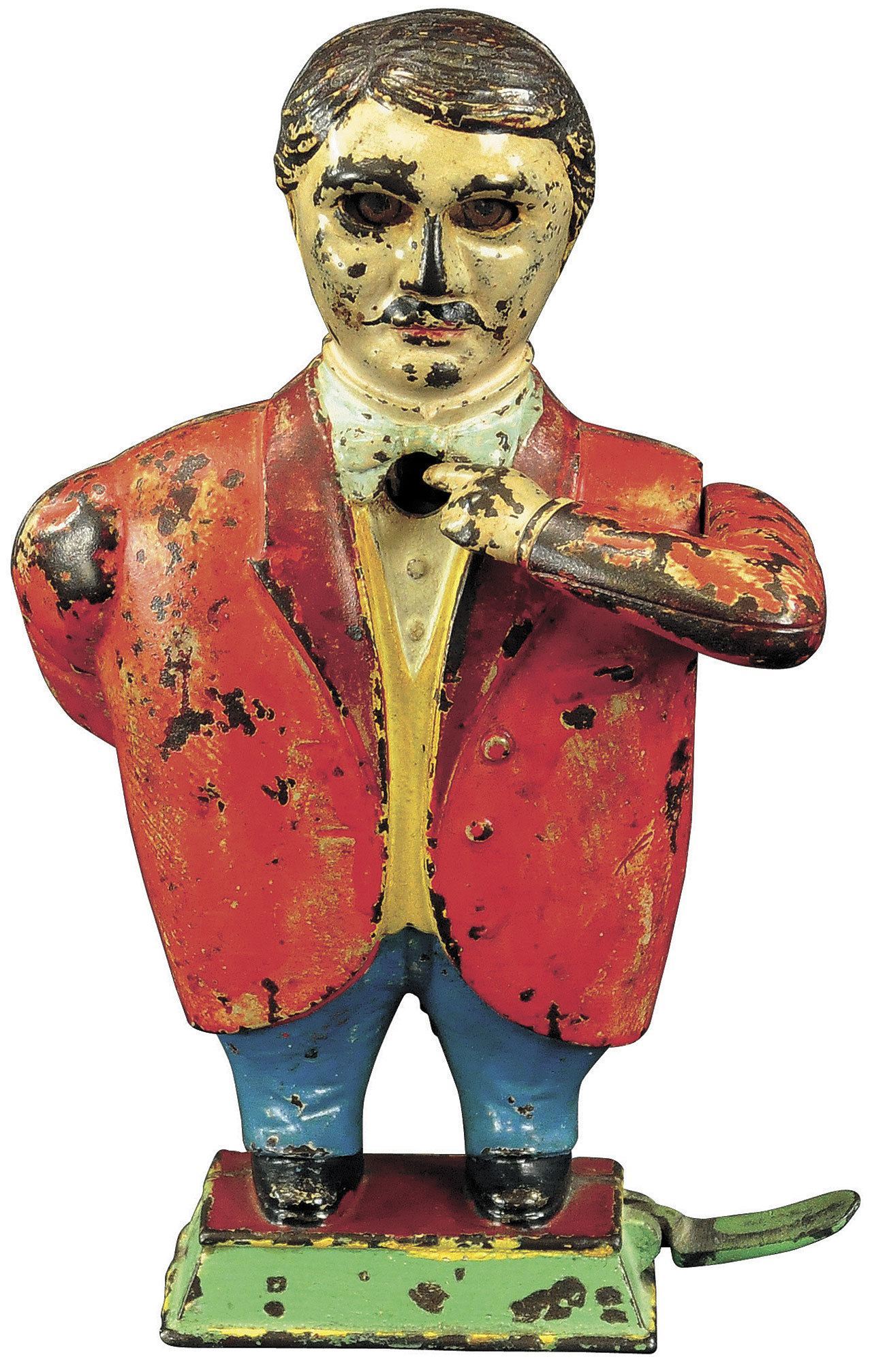 The iron man is pointing to a letter of the alphabet to help a child learn letters. The toy brought $23,600 in a 2016 spring sale. (Cowles Syndicate Inc.)