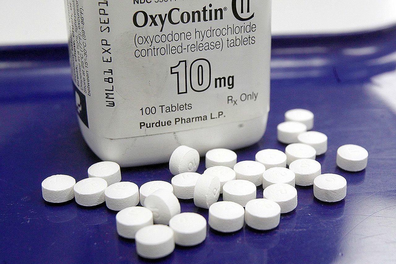 This Feb. 19, 2013, photo shows OxyContin pills arranged for a photo at a pharmacy in Montpelier, Vermont. (Toby Talbot, Associated Press file)