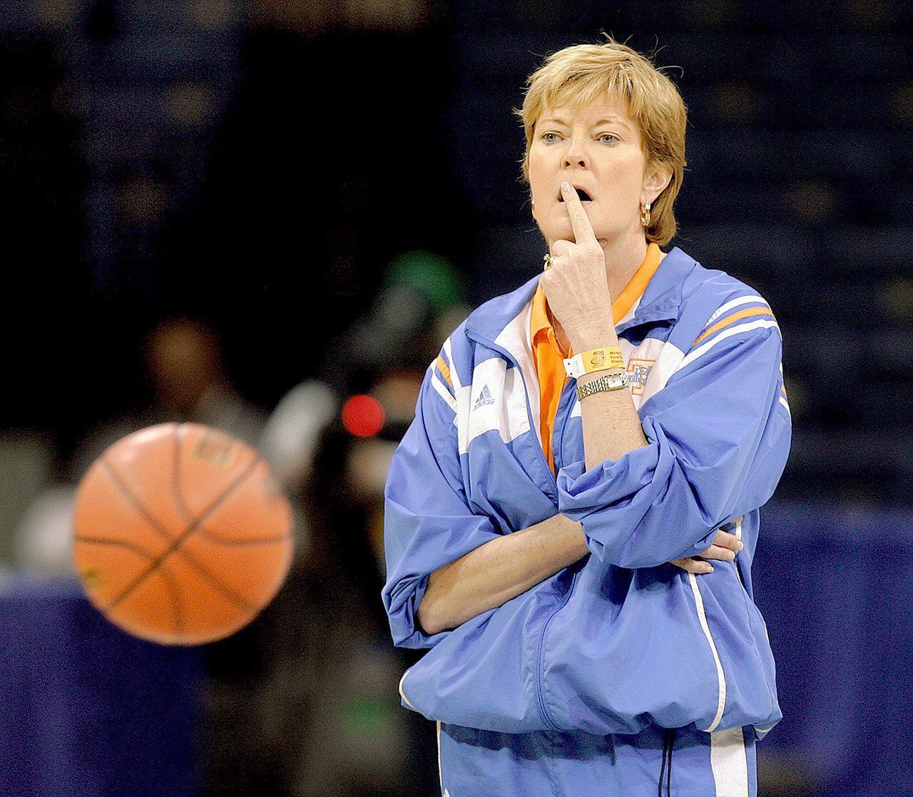In 2006, Tennessee basketball head coach Pat Summitt watches her team as she runs them through their paces during a practice. Summitt, the winningest coach in Division I college basketball history, uplifted the women’s game from obscurity to national prominence during her career at Tennessee. She died Tuesday at 64. (AP Photo/Stephan Savoia)