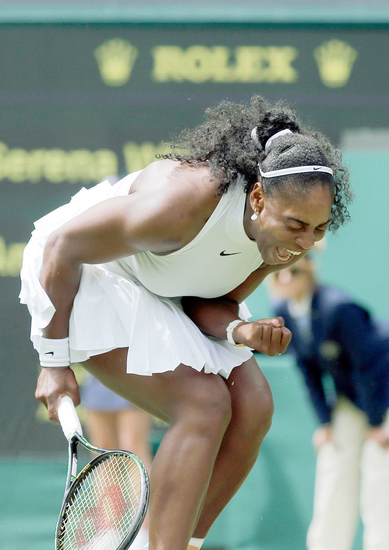 Serena Williams of the U.S celebrates a point against Amara Safikovic of Switzerland during their women’s singles match on day two of the Wimbledon Tennis Championships in London, Tuesday, June 28, 2016. (AP Photo/Ben Curtis)