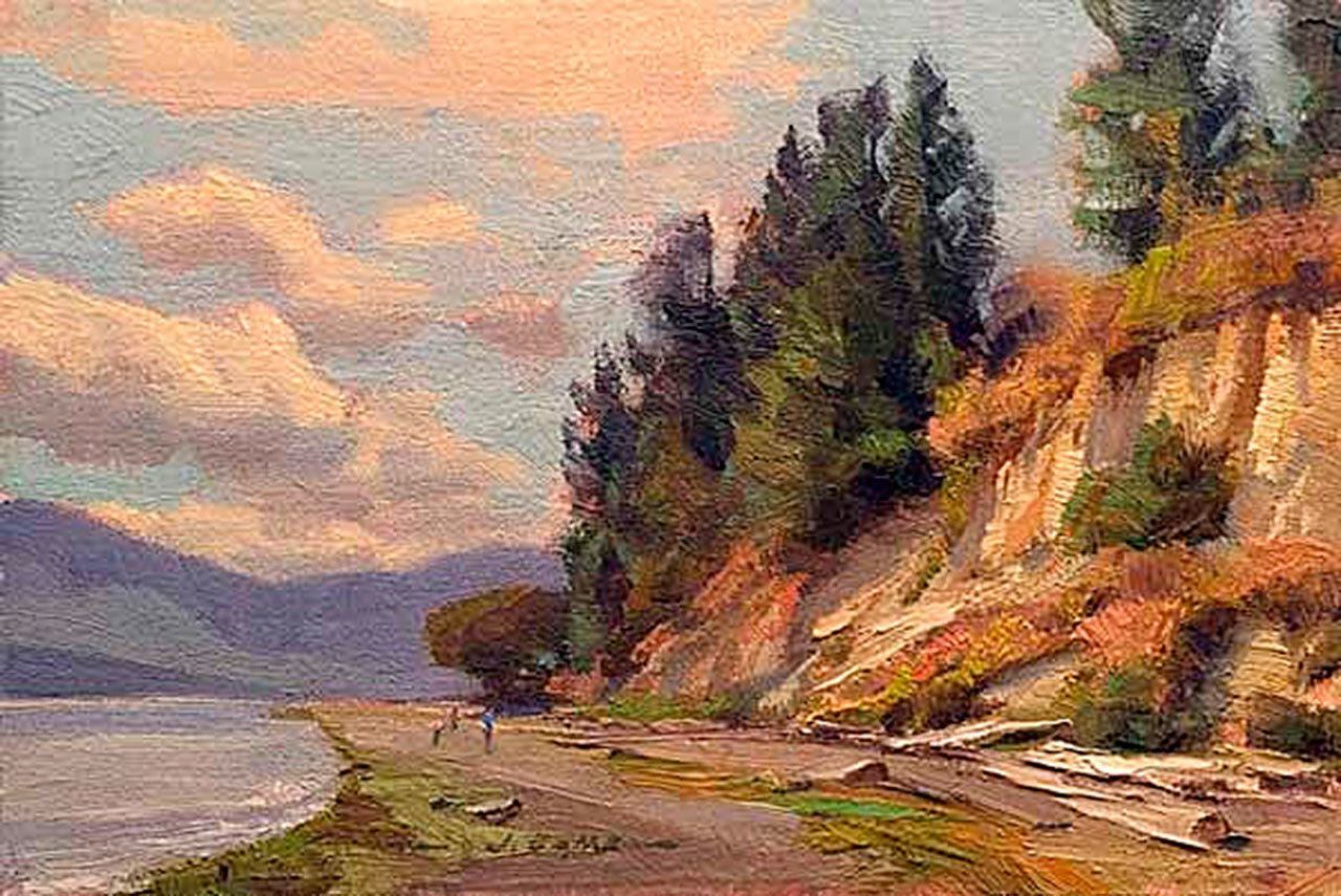 In July, see works by Plein Air Washington, an organization of artists from throughout the state, will be shown throughout July 2016 at the Scott Milo Scott Milo Gallery in Anacortes. The paintings include “Beach and Marlyn Nelson Park” by Jim Lamb.