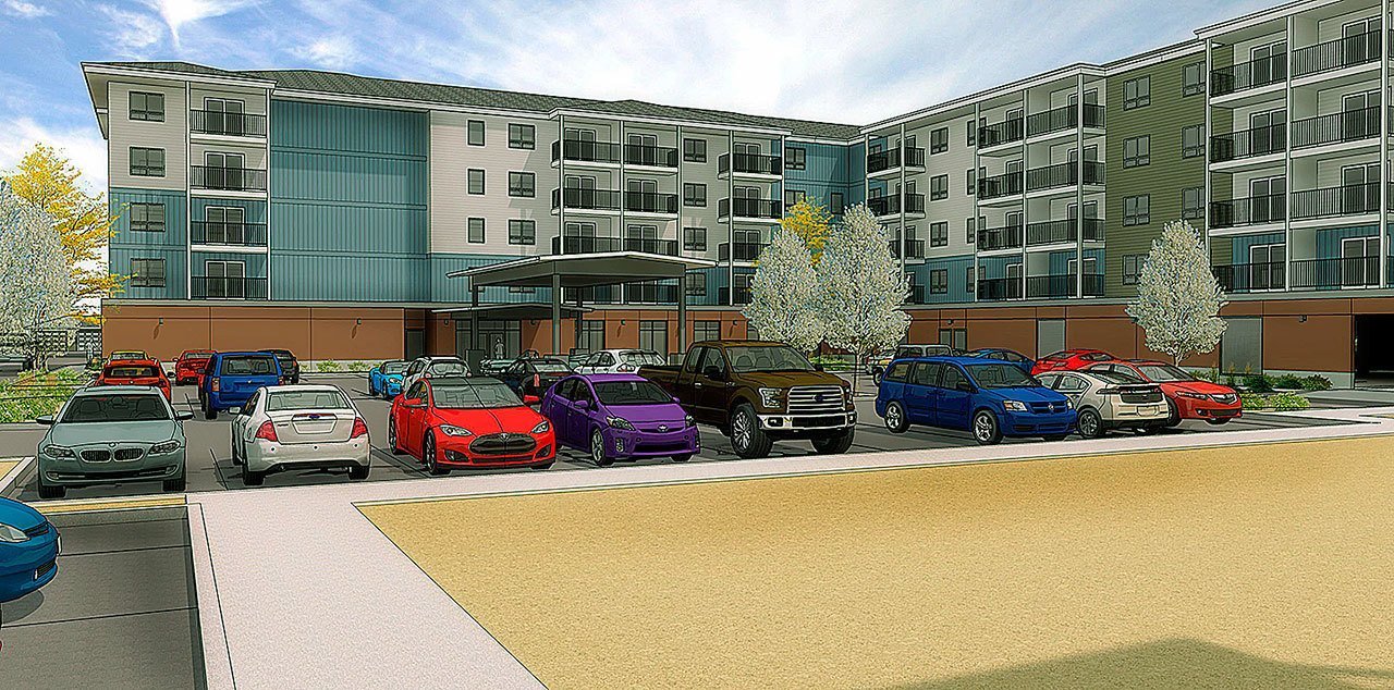 The Vintage at Mill Creek is a five-story development of senior housing and commercial space. Now in the permitting stage, the project could be completed in two years. It will include a new public senior center. (City of Mill Creek)