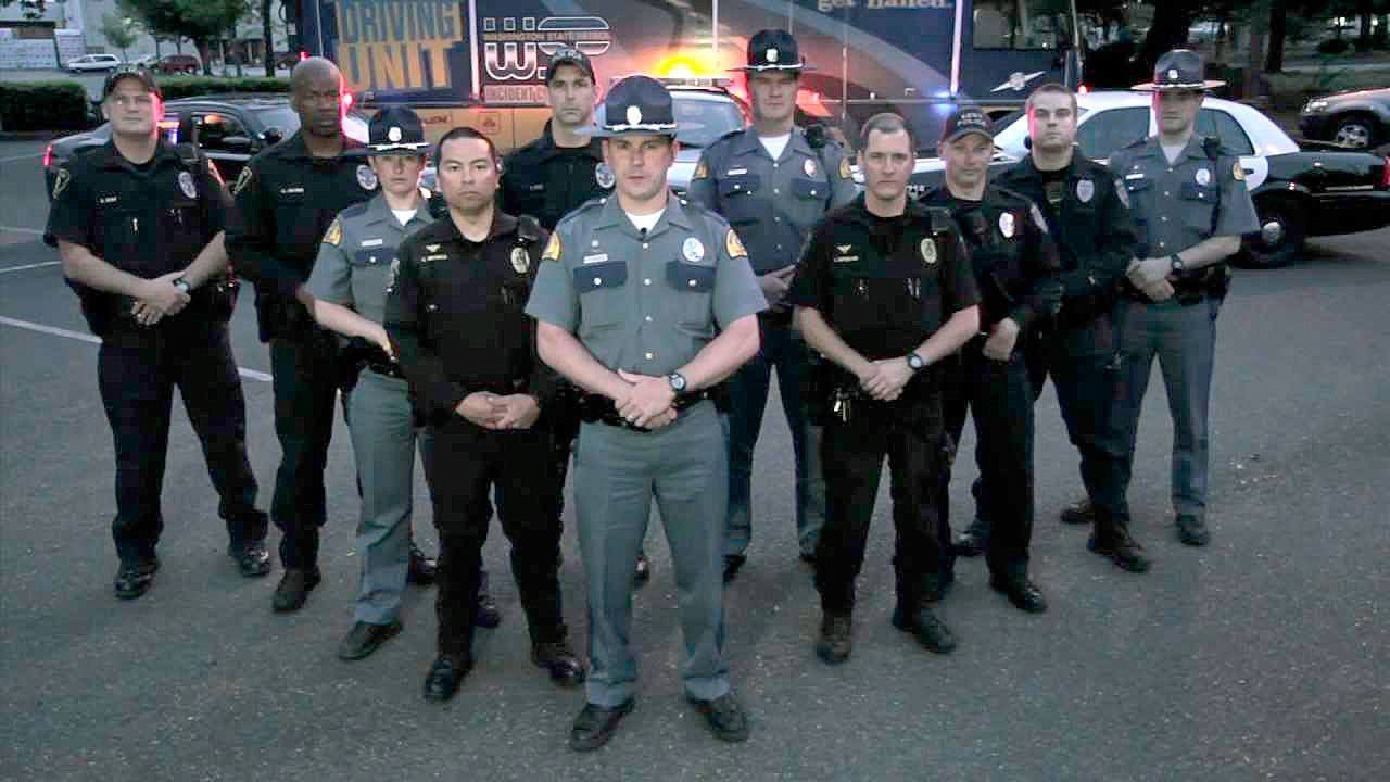 This still image from a traffic safety public service video shows a beefed-up traffic enforcement Target Zero team. (Washington Traffic Safety Commission)