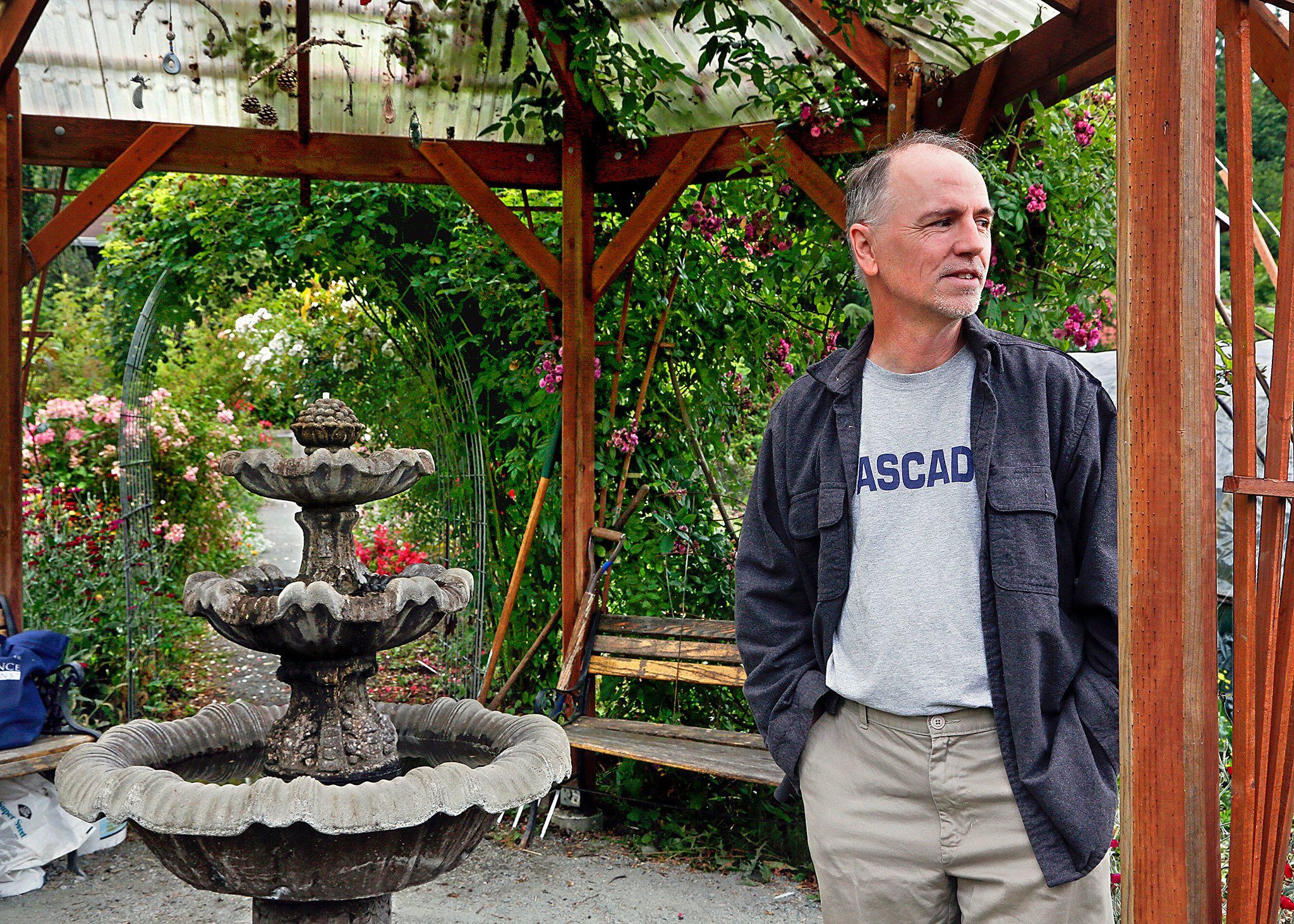 Brian Bansenauer talks about the 30-year efforts of Songaia residents to create a quality environment, and the efforts by developers to remove all trees and build right up to the property boundaries without adequate regard for Songaia’s long established way of life. (Dan Bates/The Herald)