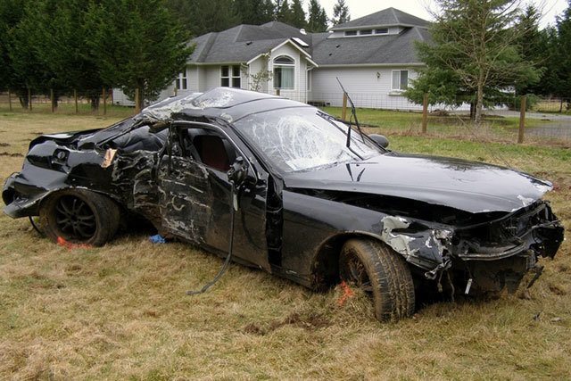 Alex Chilelli was driving this car in 2014 when he lost control, killing his passenger, Nicole Wiebe. (Snohomish County Sheriff’s Office)