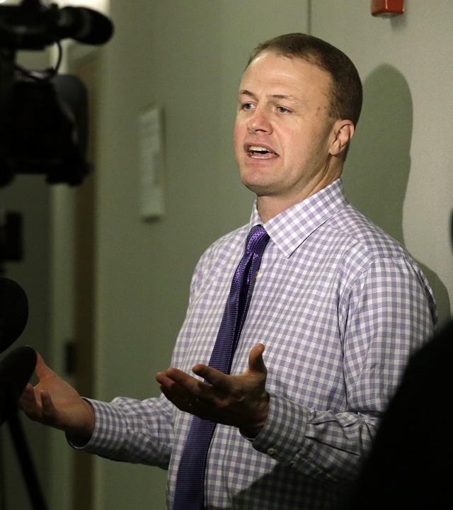 In this Jan. 21, 2016, photo, Tim Eyman speaks with reporters after hearing that a judge struck down his latest tax-limiting measure in Olympia. Now there are more questions looming about his use of campaign funds. (AP Photo/Elaine Thompson, File)