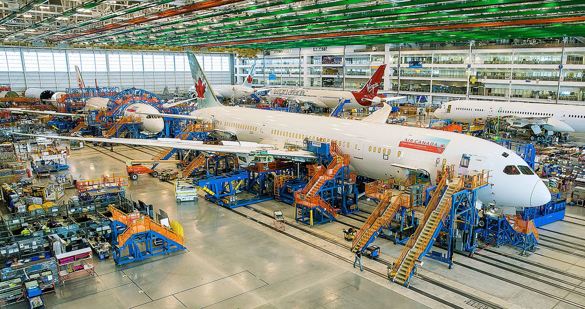 Boeing 787-8 planes in various stages of assembly at the Boeing facility in North Charleston, South Carolina. (Hunter McRae / For The Herald)