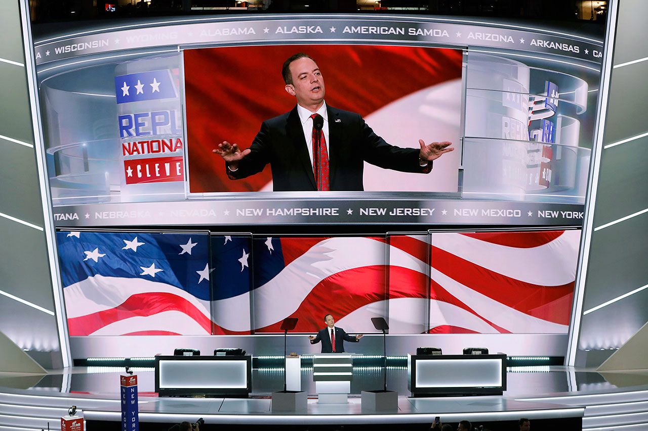 Rein Priebus, Chairman of the Republican National Committee, announces the rules of the convention during the opening day of the Republican National Convention in Cleveland on Monday. (AP Photo/J. Scott Applewhite)