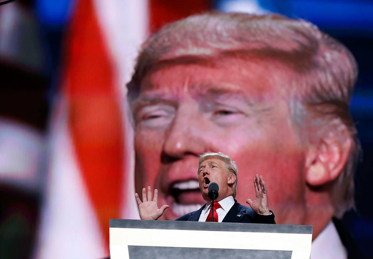 Republican presidential candidate Donald Trump speaks during the final day of the Republican National Convention in Cleveland on Thursday. (AP Photo/Carolyn Kaster)