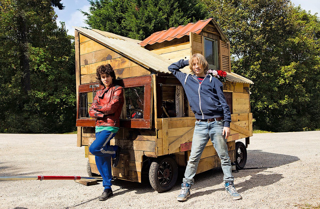 Theophile Baquet and Ange Dargent play French teens who toodle around the countryside in a tiny house on wheels in “Microbe & Gasoline.” (Screen Media Films)Theophile Baquet and Ange Dargent in “Microbe & Gasoline.” (Screen Media Films)