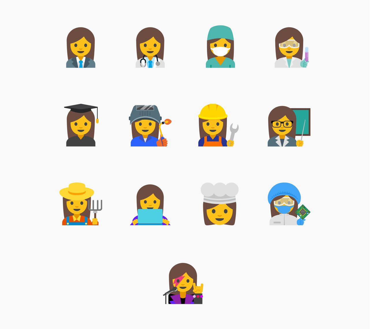 This image shows Google’s proposed female emojis.