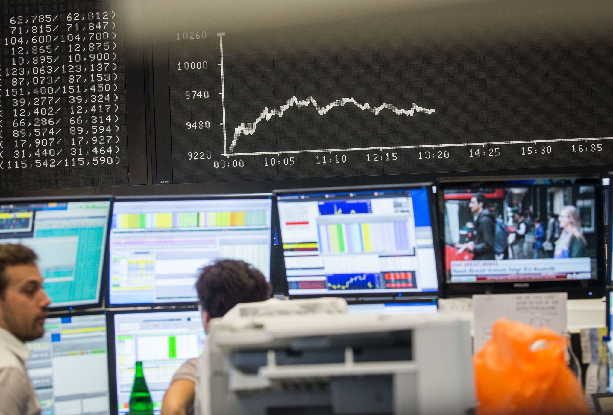 The curve of the German stock index DAX is displayed at the stock exchange in Frankfurt, Germany, on Friday.