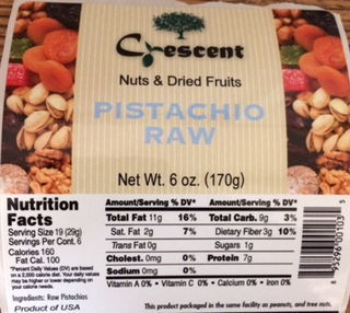 Contributed photo Crescent Specialty Foods of Everett is voluntarily recalling 6-ounce bags of Crescent Pistachio Raw, because they have the potential to be contaminated with salmonella.