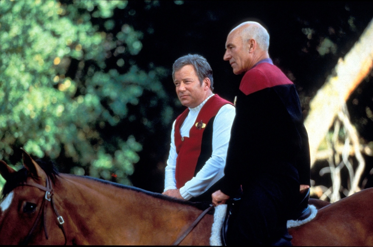 Kirk and Picard look right at home on horse back or on the bridge of a star ship.
