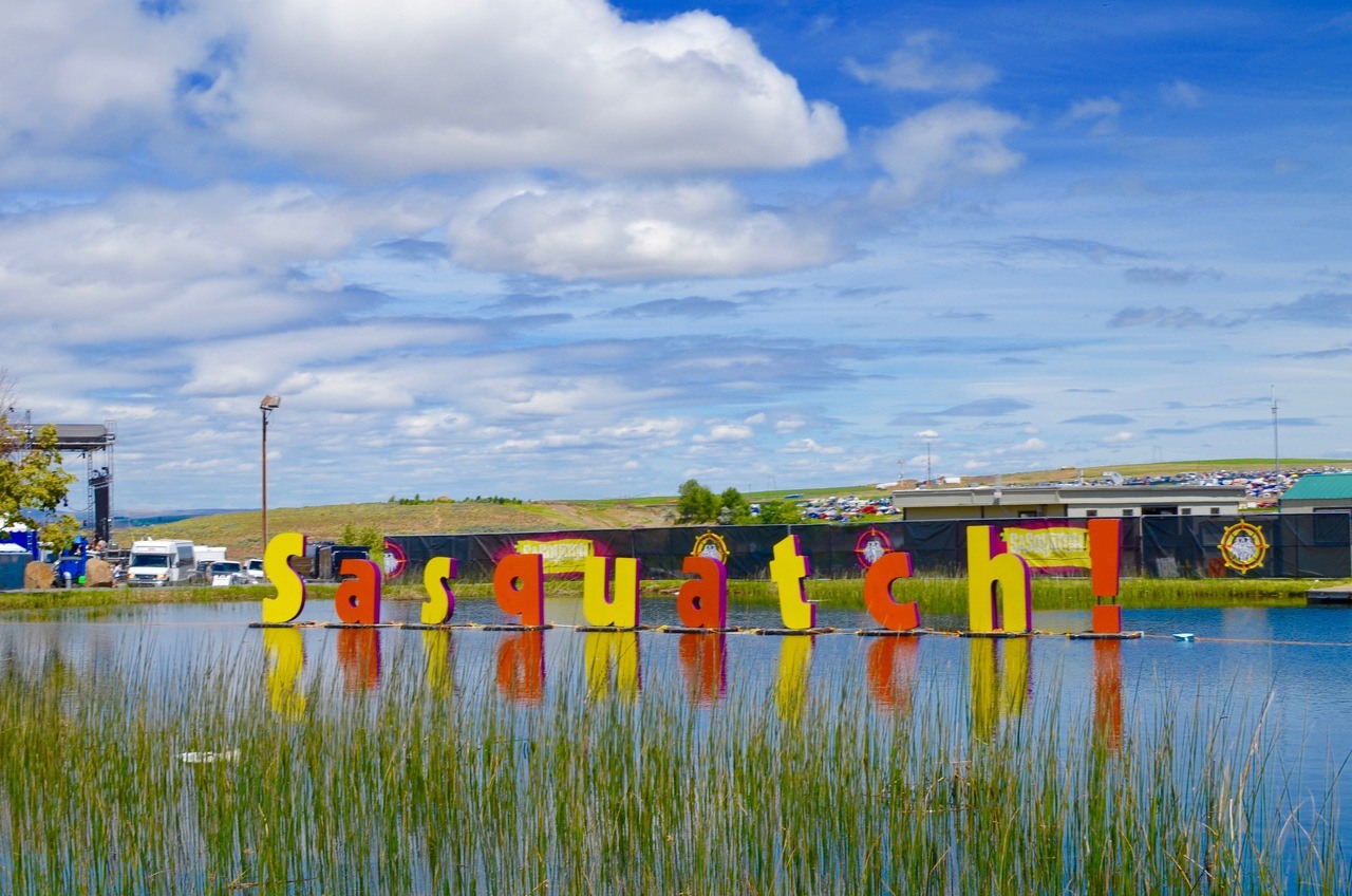 The Sasquatch! letters in the pond greets concert-goers near the entrance to the Gorge Amphitheater, home to the music festival in Quincy.