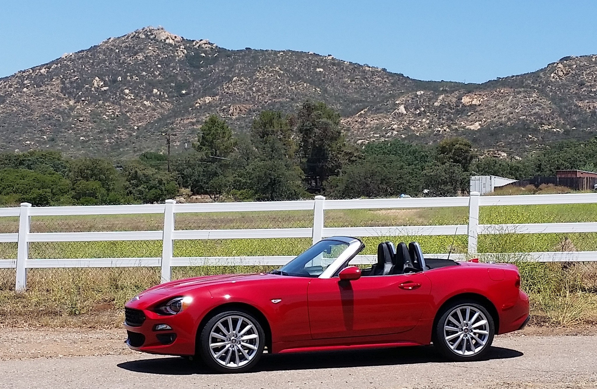 The 2017 Fiat 124 Spider is based on the current Mazda MX-5 Miata but was designed in Turin at Centro Stile. Its turbocharged four-cylinder engine is assembled in Termoli, Italy.