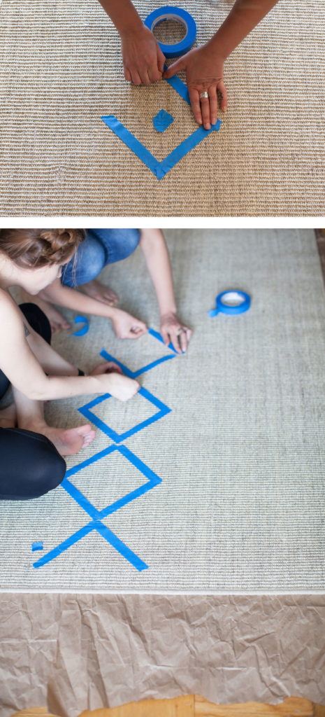 Step 2: Begin building your pattern. I chose to run a series of large diamonds down the center, but you can do squares, chevron stripes, smaller diamonds — anything that inspires you.
