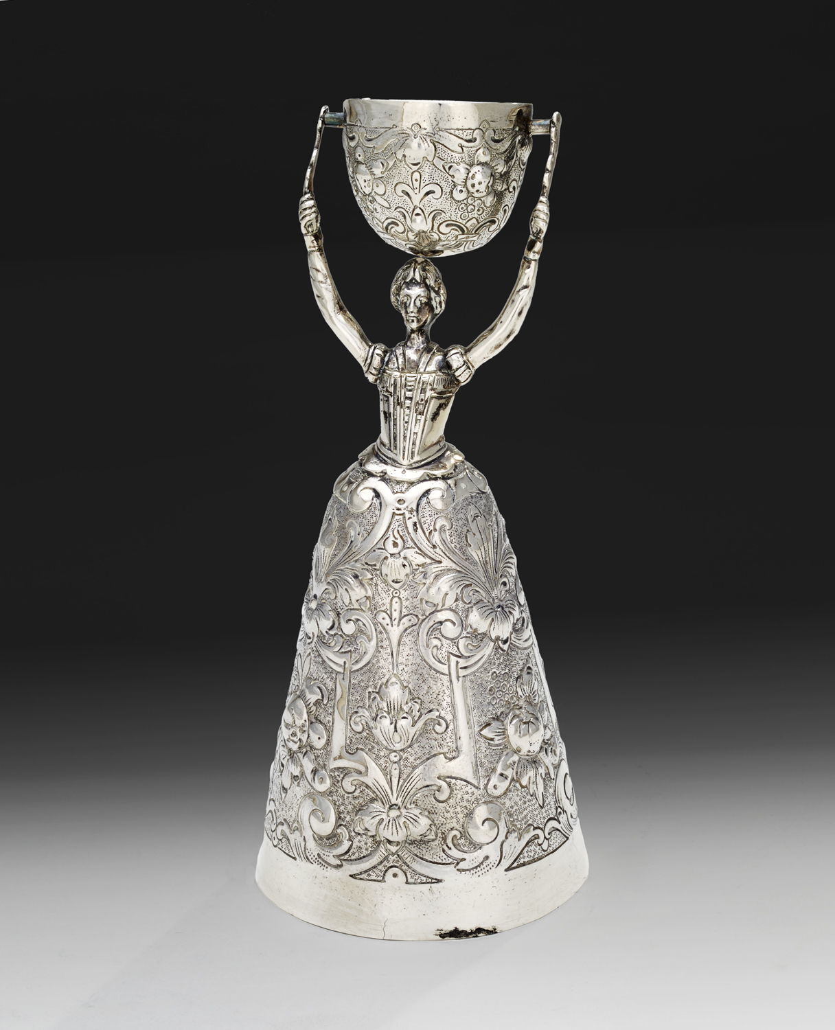 An antique wedding cup is thought to bring good luck and love to a bride. This German cup sold for $522.
