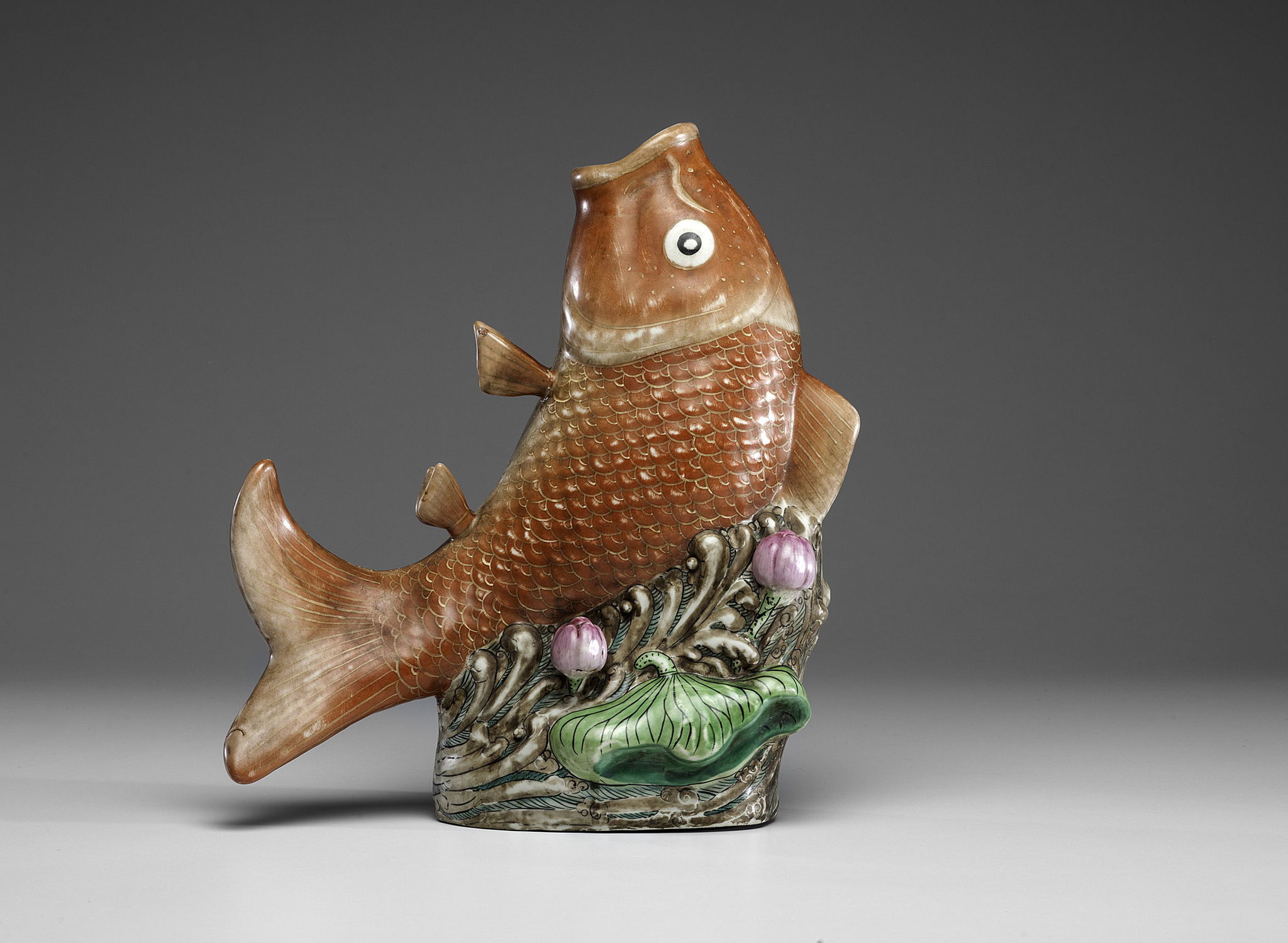 Fish vases are believed to be carriers of many good traits and bring luck to the household. This koi vase sold for $861.