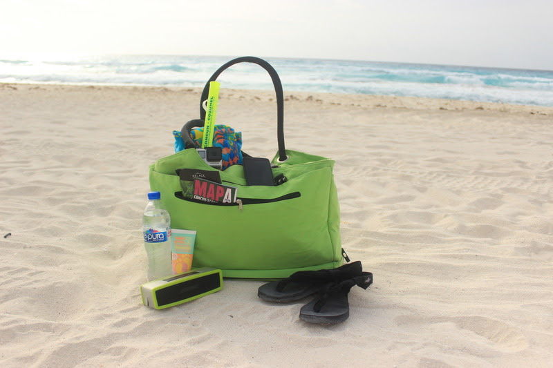 CoolBag features a locking zipper and handle that locks to a chair or railing.