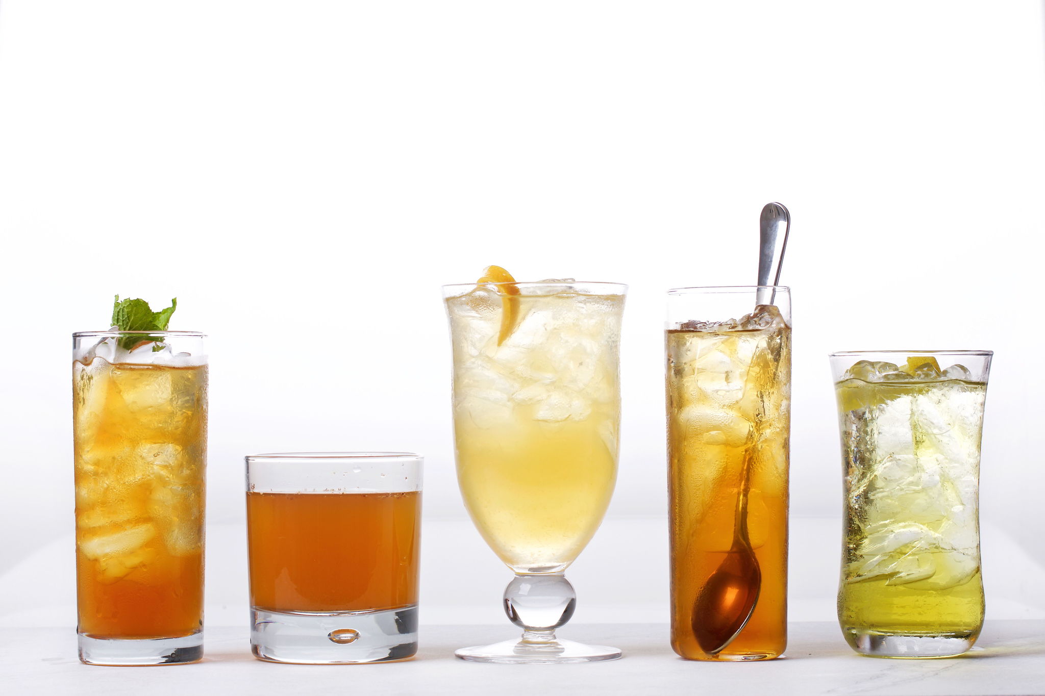 All these cocktails make use of the flavors of tea. From left, the Porchard, I Love Humanity, La Bergamote Juste, High Tea, Summer Suzie.