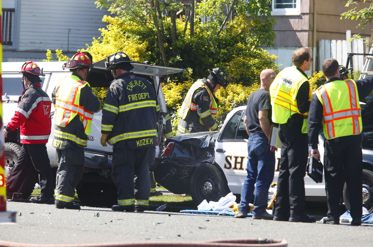 Deputy John Sadro allegedly ran a stop sign at 23rd Street and Rockefeller Avenue in Everett on April 17, 2015, triggering a chain-reaction crash that sent five people to the hospital, including a construction worker who was crushed and lost his legs.