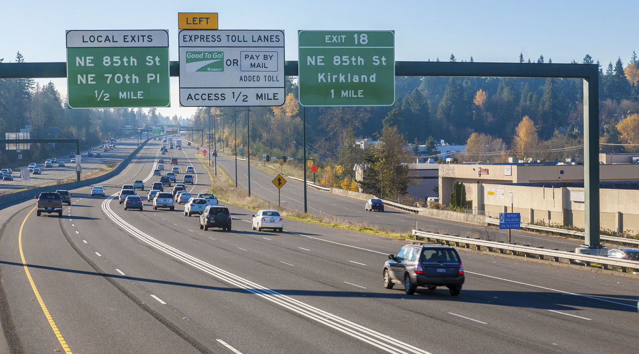 The toll lanes (left) of I-405 are shown.