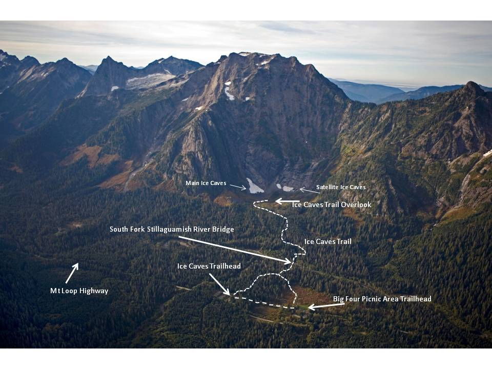 A map of the Ice Caves area shows the bridge where a 6-year-old boy died Sunday.