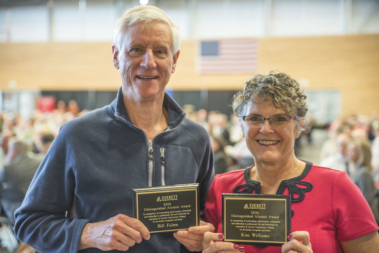 Bill Fulton, an accountant, and Kim Williams, the chief operating officer at Providence Regional Medical Center Everett, were named as Everett Community College’s distinguished alumni of the year.