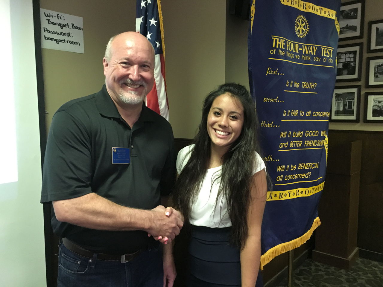 Contributed photo Martin Cross, president of the South Everett-Mukilteo Rotary Club, congratulates Jaidacyn Madrigal as a Student of the Month.