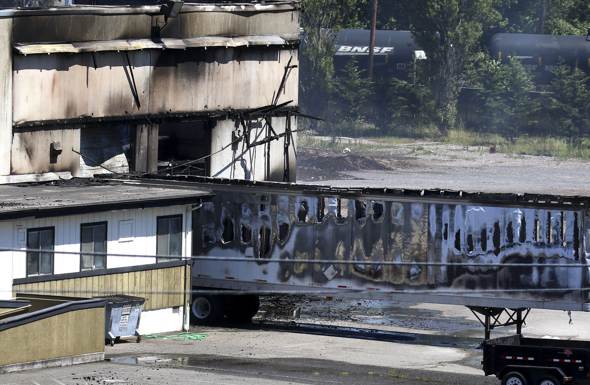 The remains of a three-alarm fire on the 100 block of Marine View Drive in Everett on Sunday. The blaze was started just before 7 p.m. Saturday. No injuries were reported.