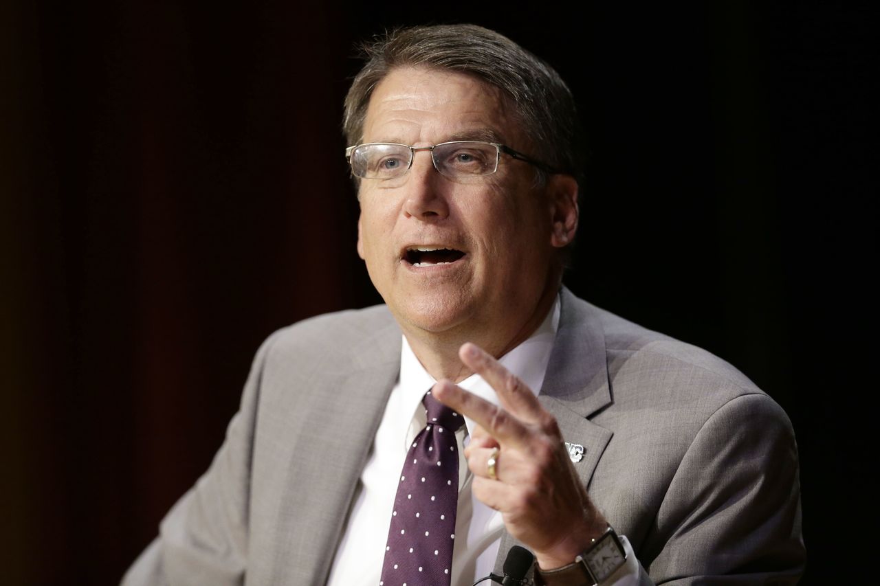 North Carolina Gov. Pat McCrory makes remarks concerning House Bill 2 while speaking during a government affairs conference in Raleigh, N.C., last Wednesday.