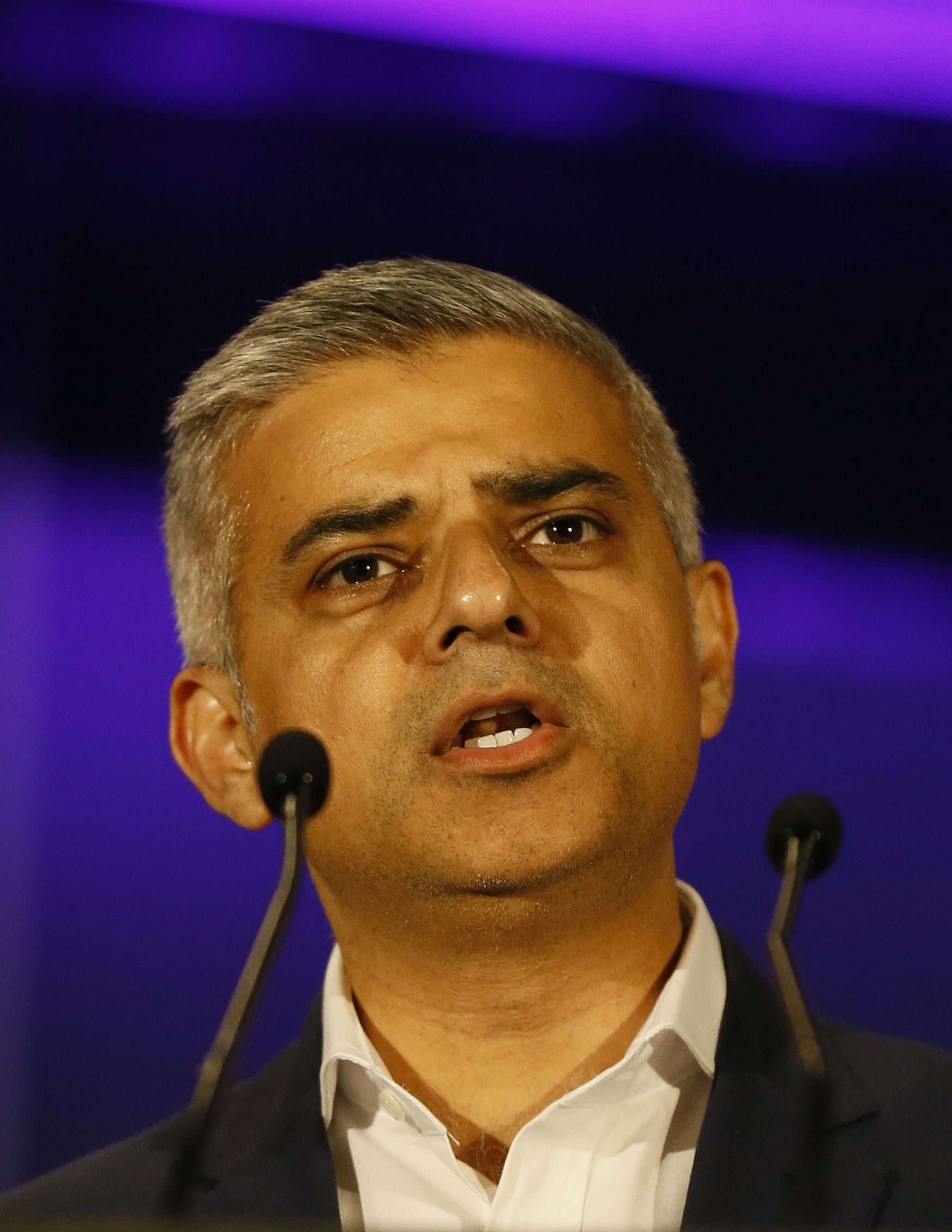 Sadiq Khan speaks Saturday after winning the London mayoral elections.