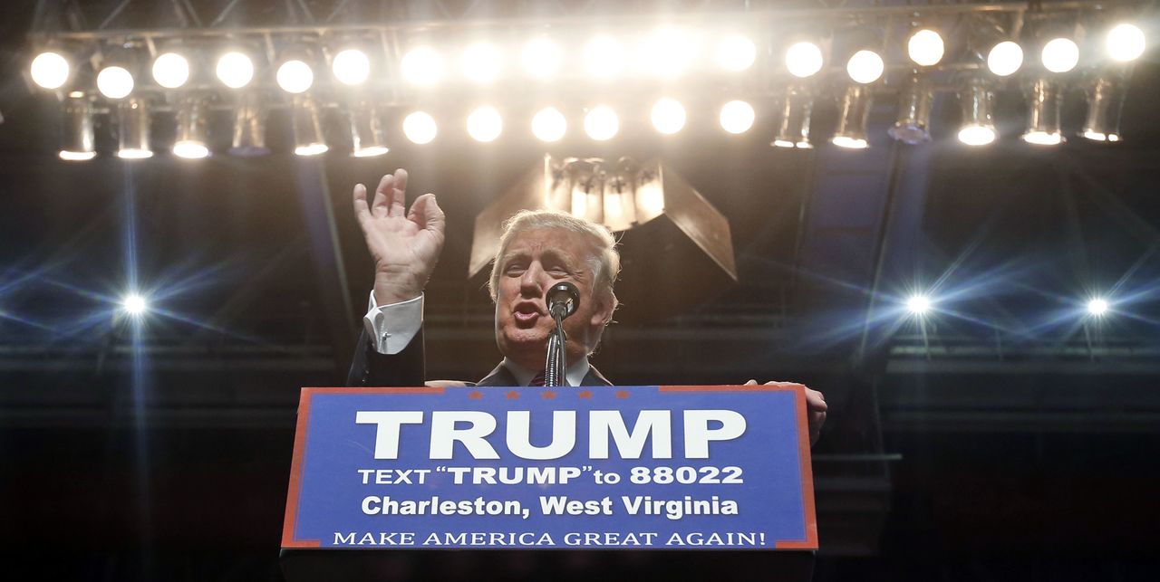 Republican presidential candidate Donald Trump speaks at a rally in Charleston, West Virginia, on Thursday.