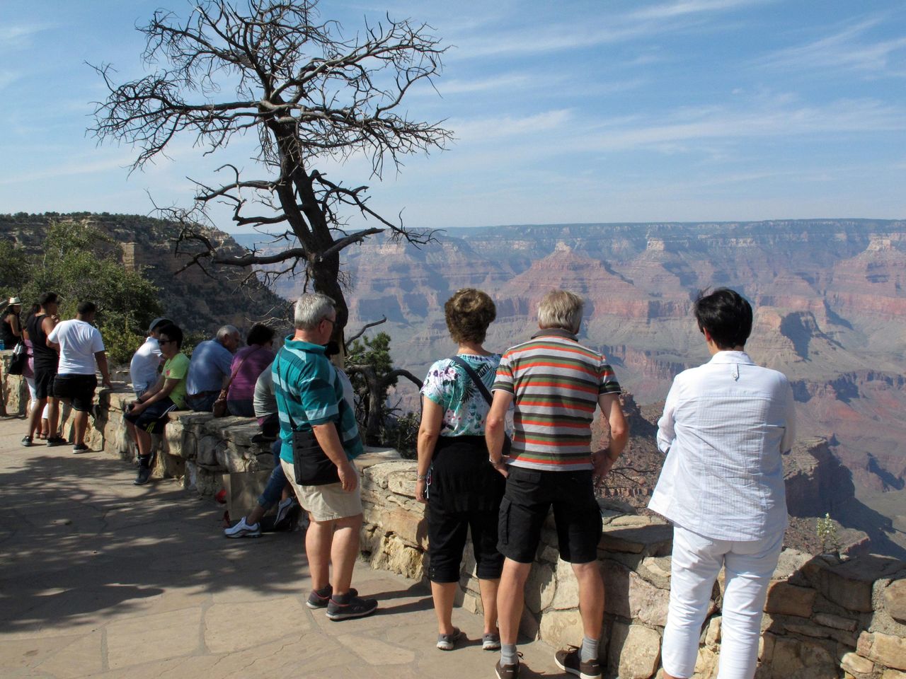 Visitors line the South Rim of Grand Canyon National Park in Arizona in August.