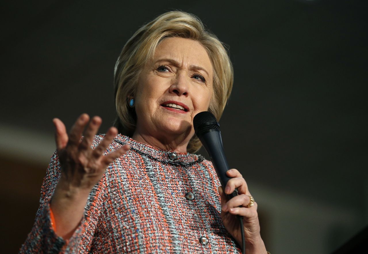 Democratic presidential candidate Hillary Clinton speaks at a union hall Wednesday in Buena Park, California.