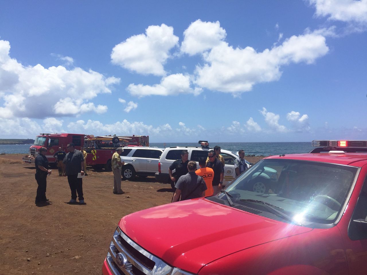 Emergency response vehicles near the site of the plane crash in Hanapepe, Hawaii, On Monday.