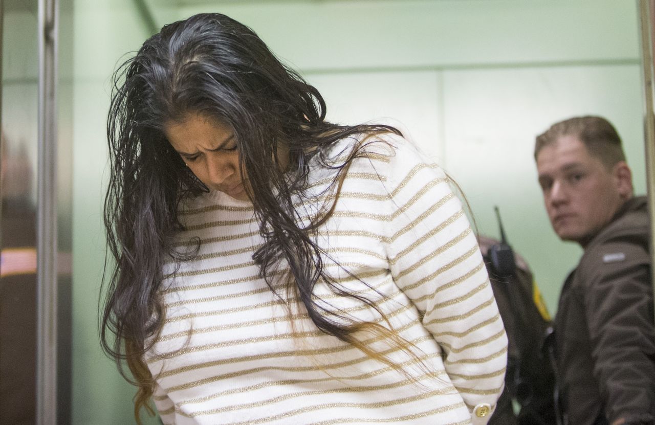 In this March 30, 2015, photo, Purvi Patel is taken into custody after being sentenced to 20 years in prison for feticide and neglect of a dependent on at the St. Joseph County Courthouse in South Bend, Indiana.