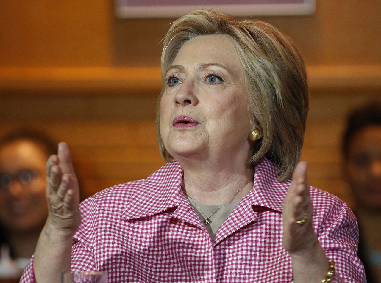 Democratic presidential candidate Hillary Clinton speaks at the Home of Chicken and Waffles on Friday in Oakland, California.