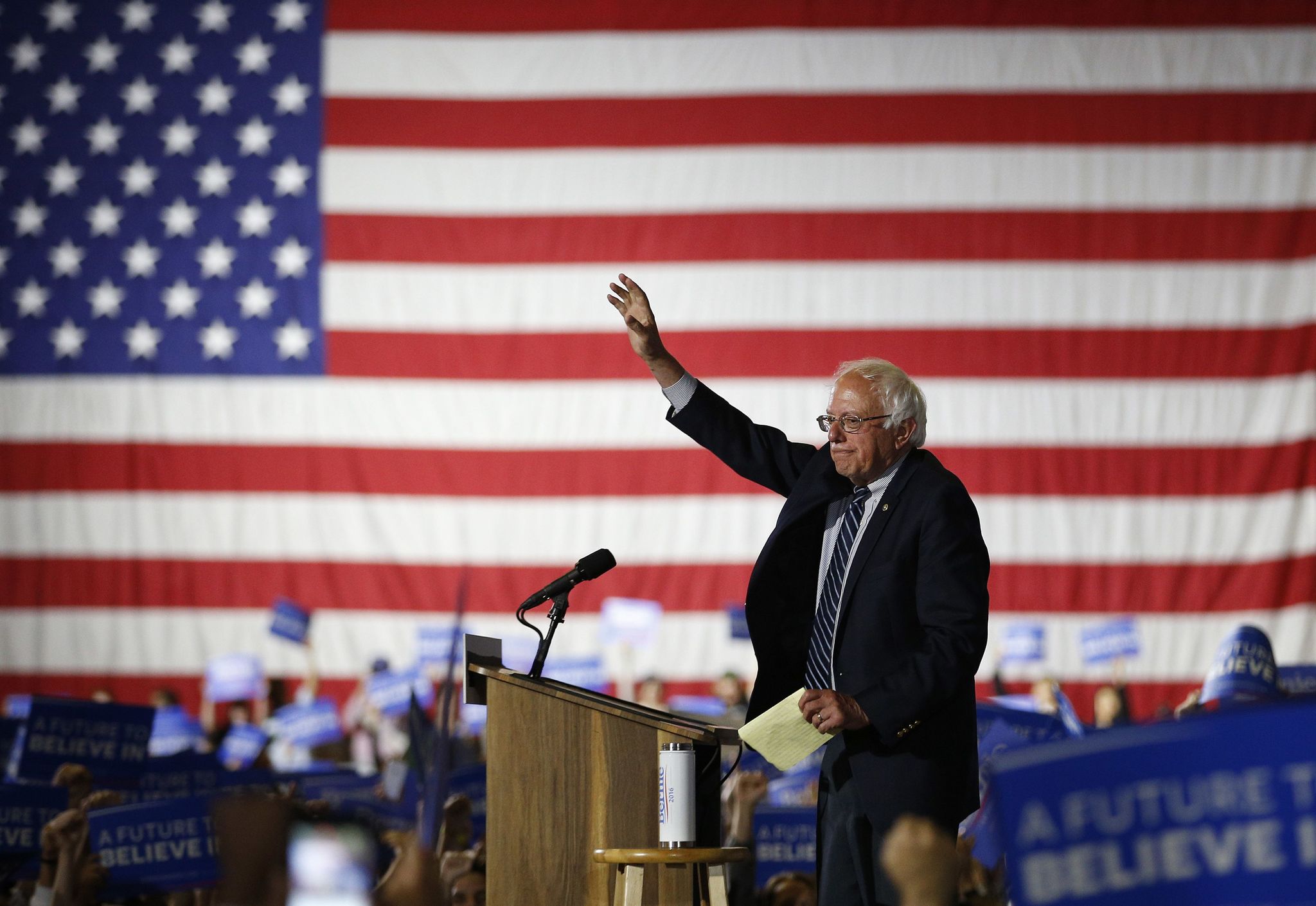 Democratic presidential candidate Sen. Bernie Sanders speaks at a rally Tuesday in Santa Monica, California.