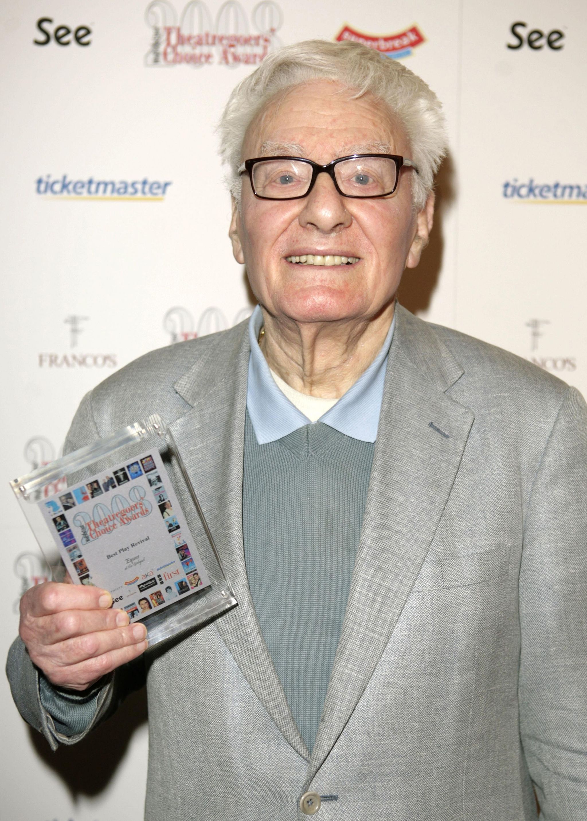 In this photo dated Feb. 24, 2008, Sir Peter Shaffer poses as he celebrates being awarded by for Best Play Revival in London.