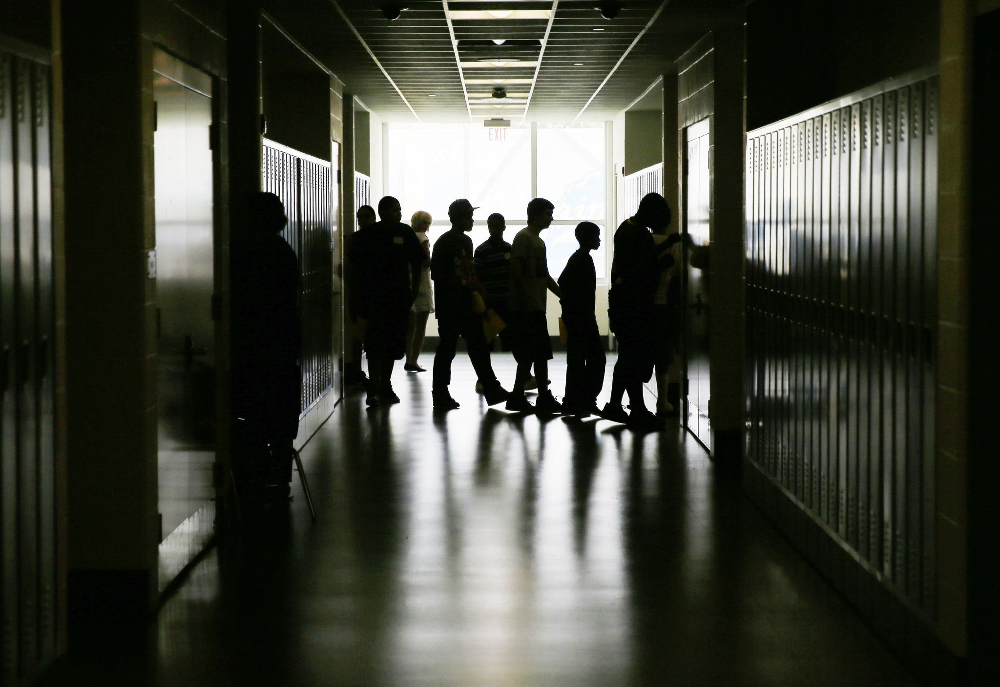 Students walk through the halls at a high school in Philadelphia.