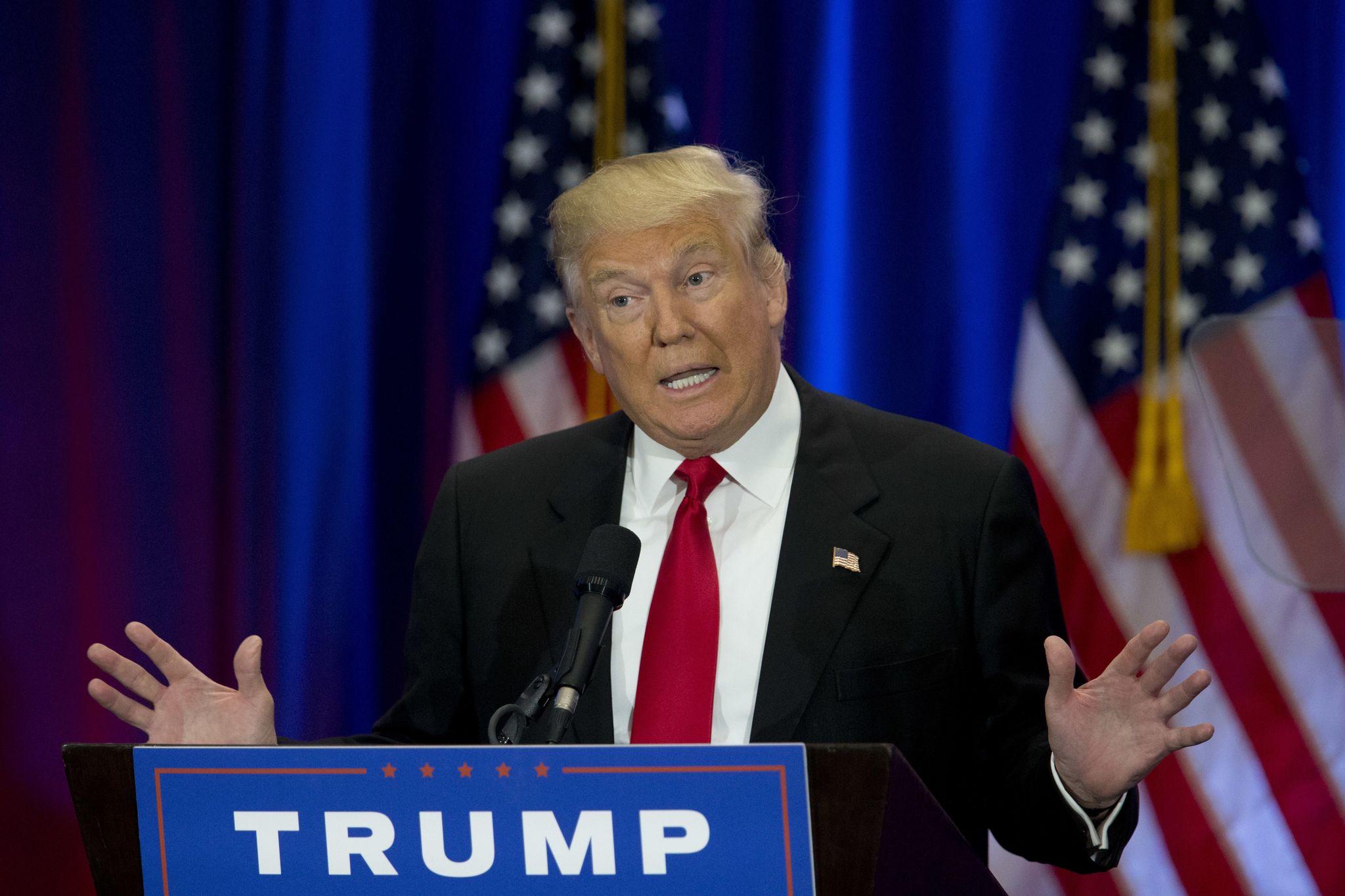 Republican presidential candidate Donald Trump speaks in New York on Wednesday.
