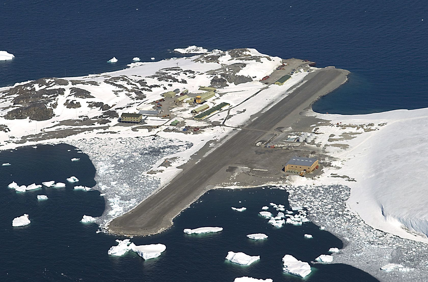 The British Antarctic Survey station is seen from the air. A daring South Pole medical rescue is underway. An airplane left a British base in Antarctica Tuesday, for the 1,500-mile trip to evacuate a sick person from the U.S. station.