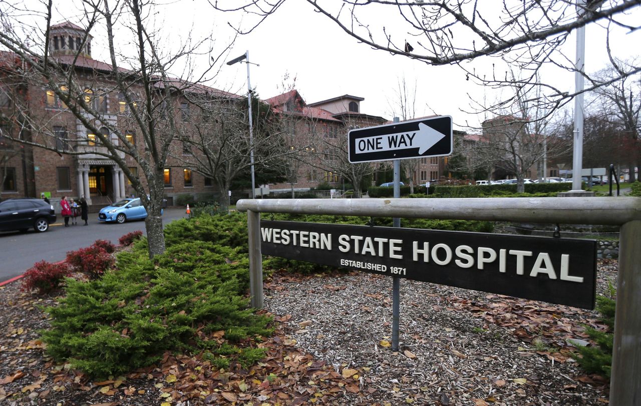 A sign sits near the main entrance of Western State Hospital in Lakewood.