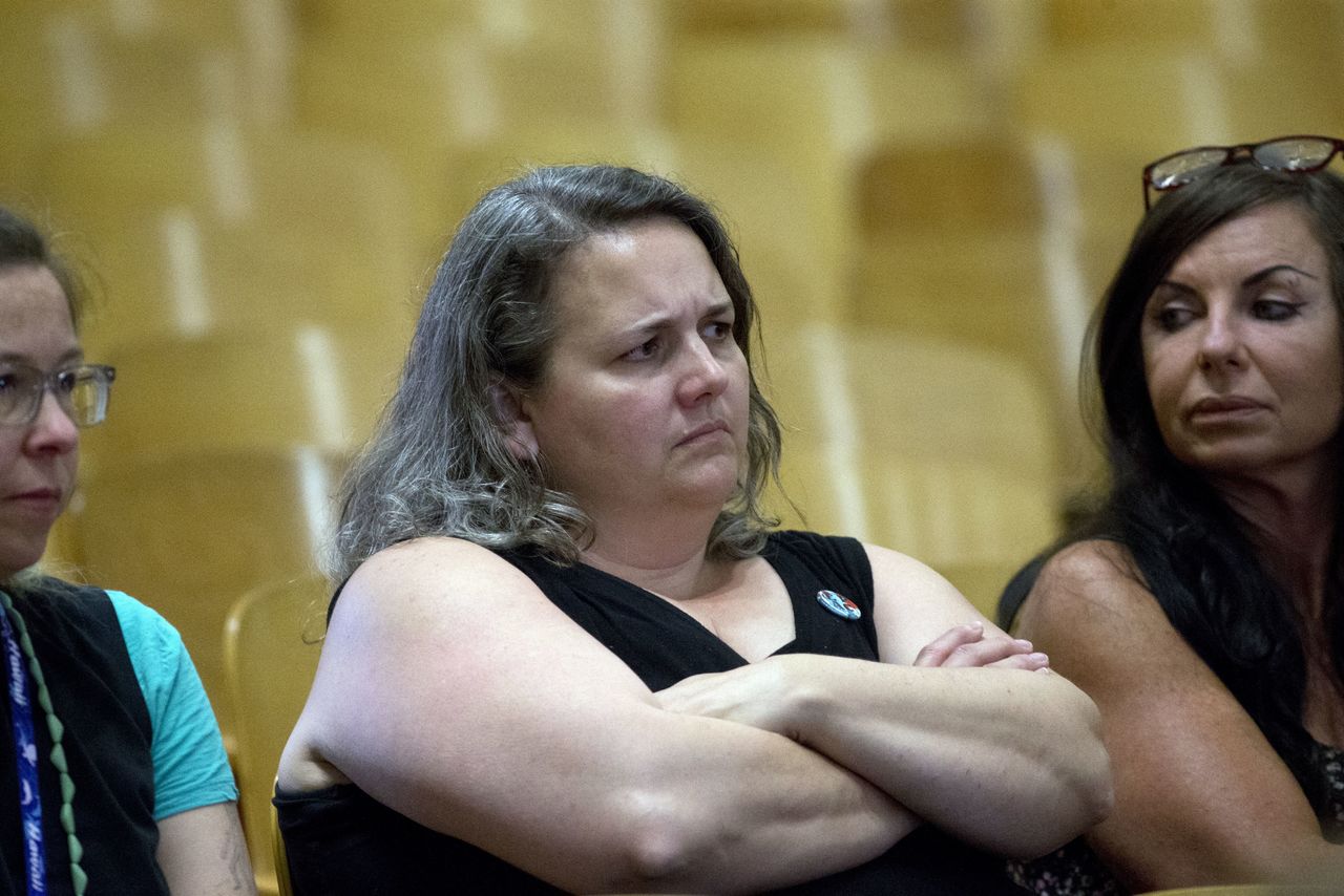 Jennifer Jones of the Eastside Portland Air Coalition, who has a son attending Franklin High School, attended the public meeting Tuesday.