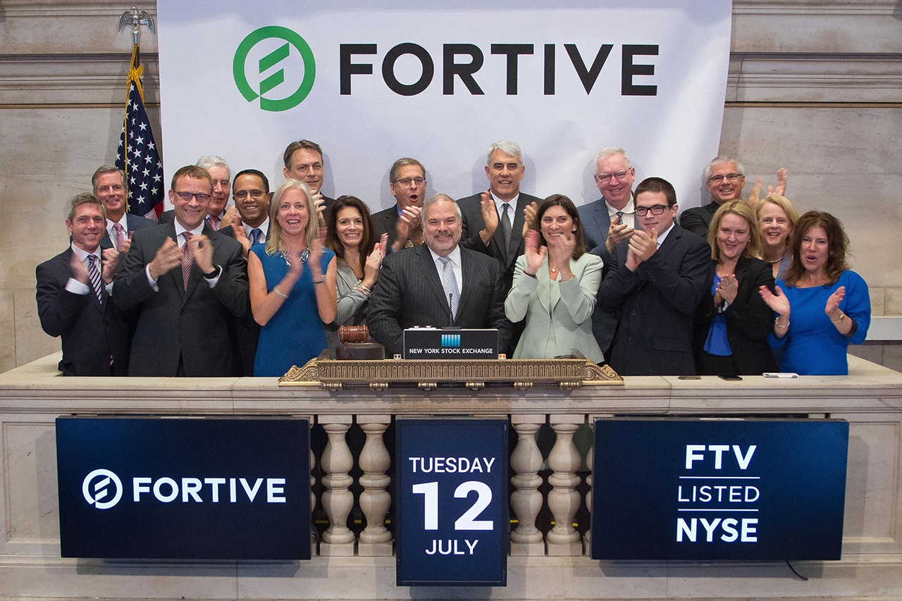 Executives and guests of Fortive Corporation visit the New York Stock Exchange to celebrate their recent spin-off from Danaher Corporation on July 12. (NYSE)
