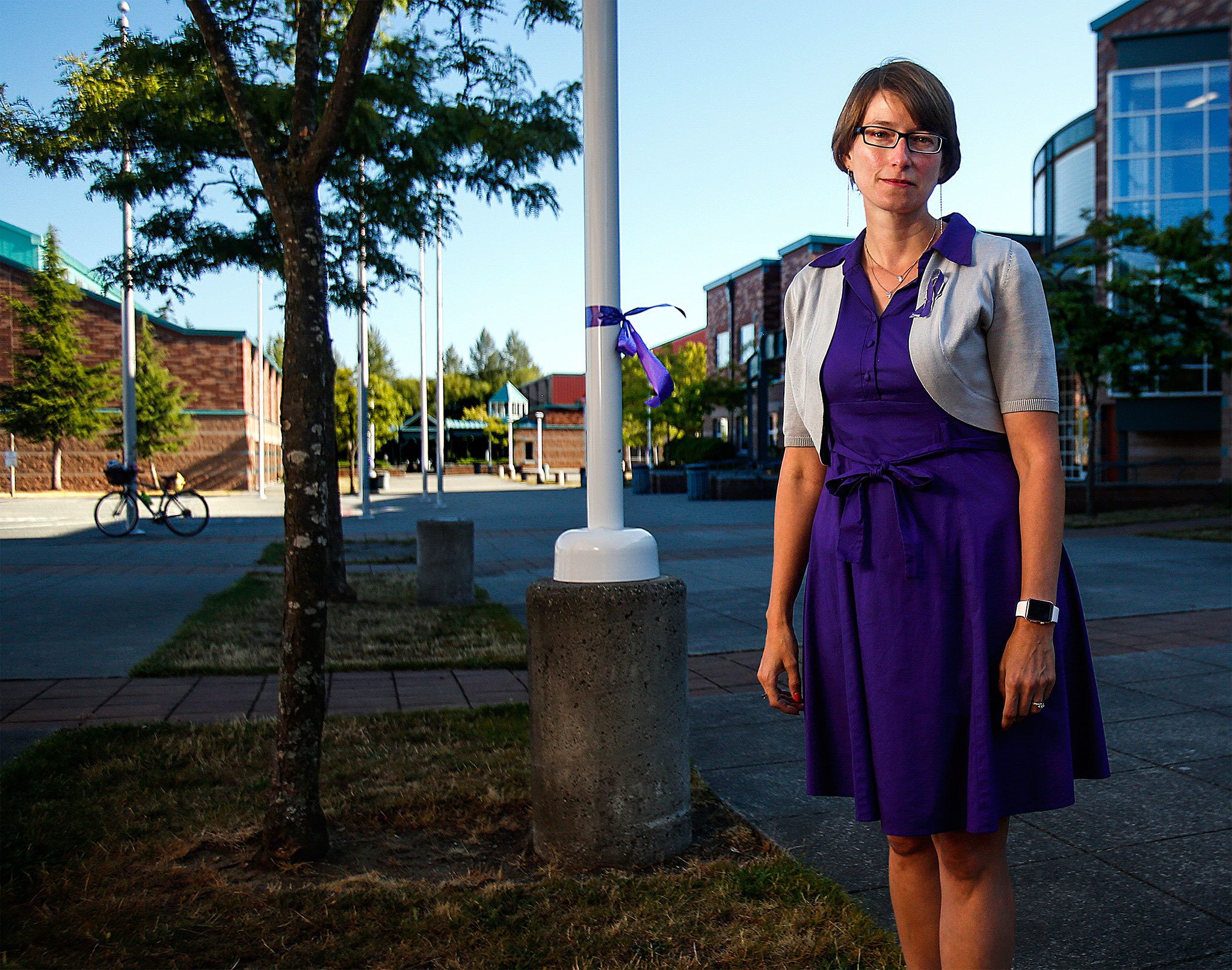 Mukilteo Mayor Jennifer Gregerson, appearing on the Kamiak High School campus Thursday, has been a thoughtful voice for a grieving community since last weekend’s shooting deaths of three Kamiak graduates. Gregerson is a 1996 Kamiak graduate. (Dan Bates/The Herald)