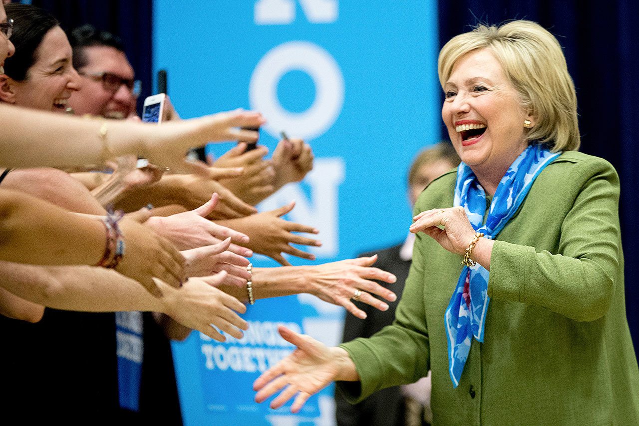 Democratic presidential candidate Hillary Clinton arrives at a rally in Commerce City, Colorado, on Wednesday. (AP Photo/Andrew Harnik)