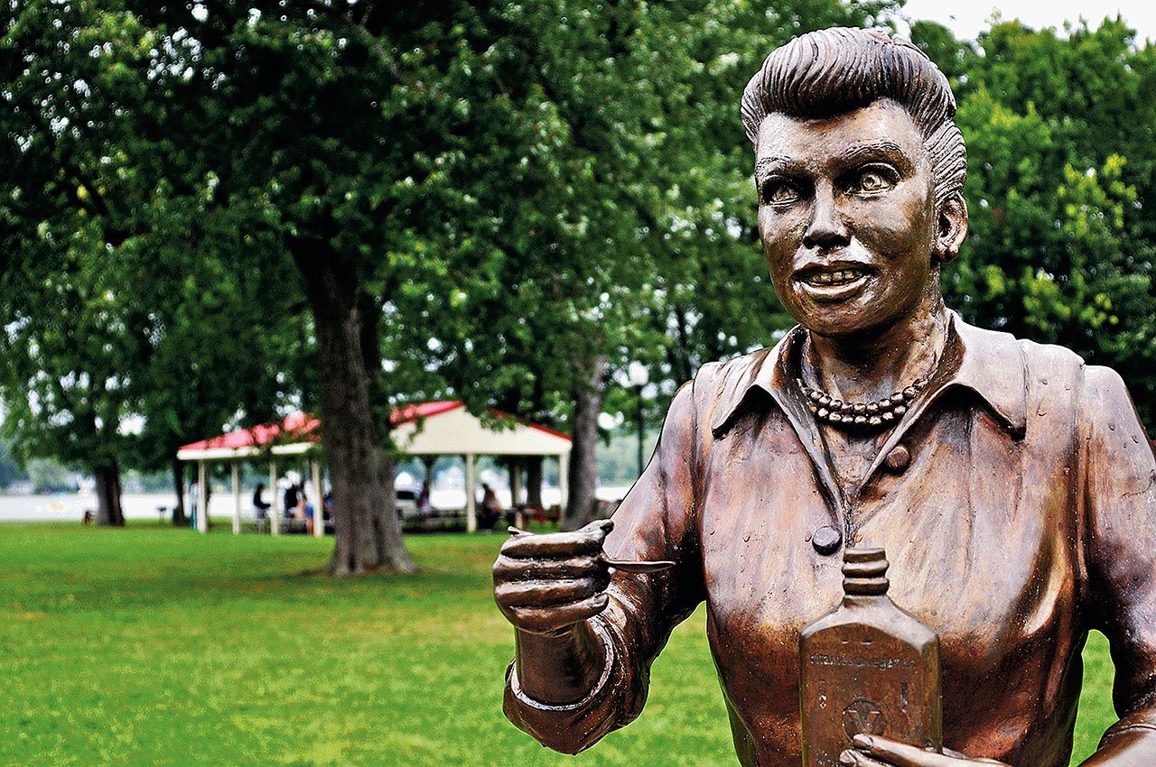 The old bronze sculpture of Lucille Ball on display in Lucille Ball Memorial Park in Celoron, New York, in 2012. It was so hated. it was dubbed “Scary Lucy.” (The Post-Journal)